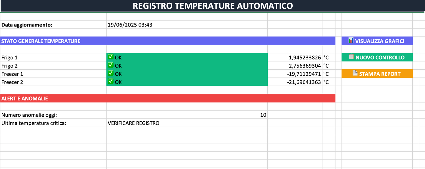 Registro Temperature Automatico Frighi in EXCEL